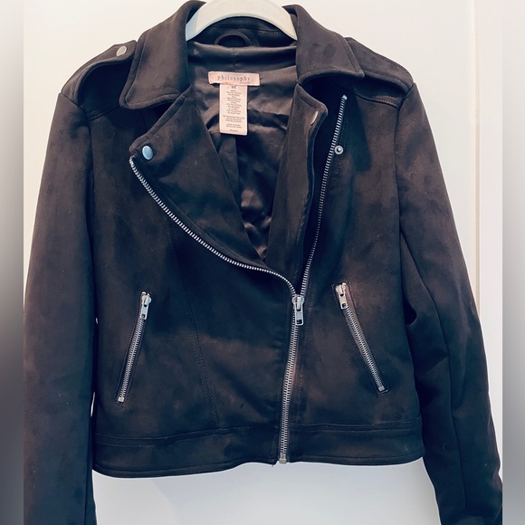 Rock it! PHILOSOPHY (EUC, Size S), Black Vegan Suede, Lined, Cropped Moto Jacket - Picture 3 of 10